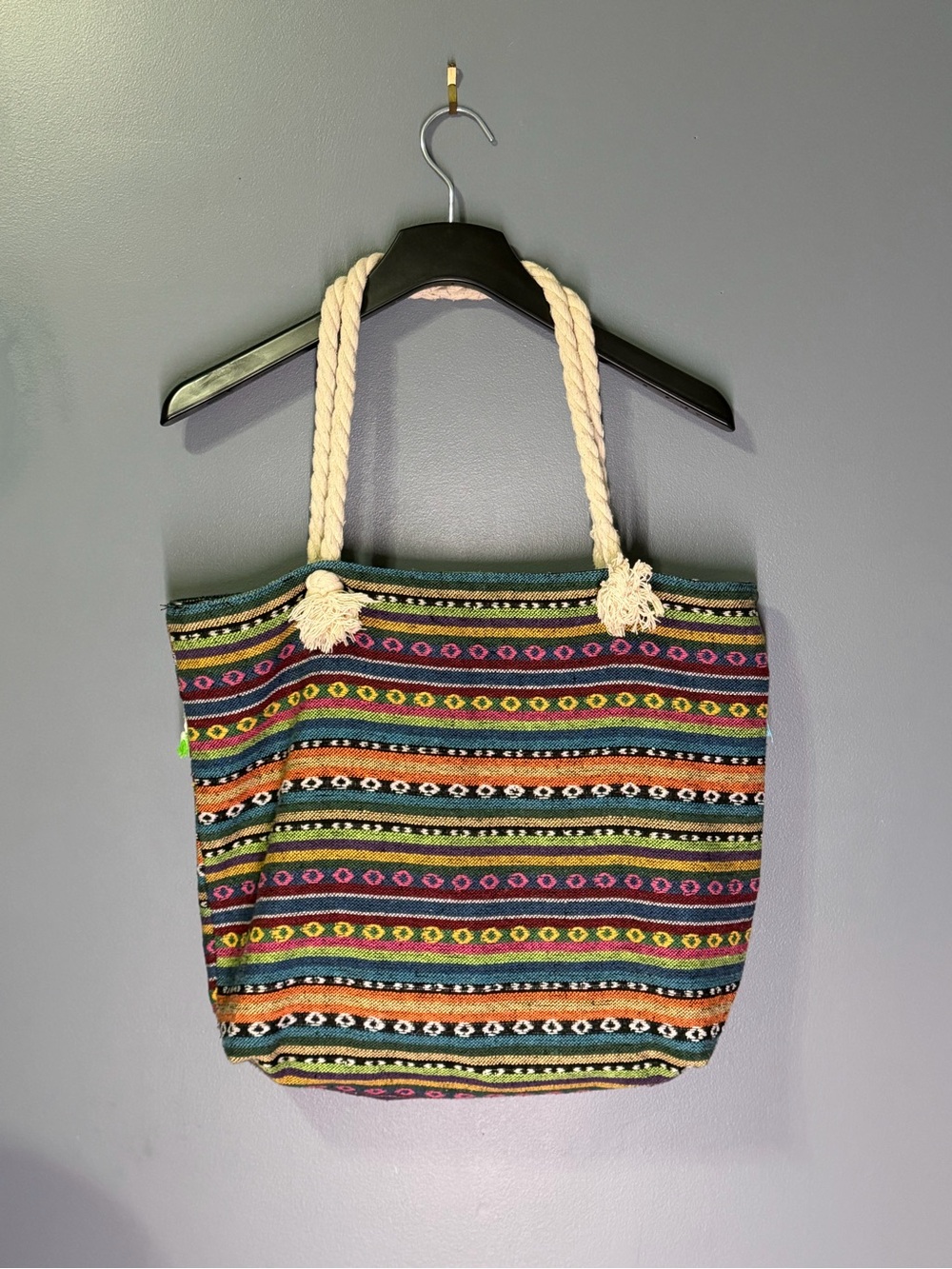 Boho Striped Multicolor Tote Bag with Rope Handles - Picture 2 of 4